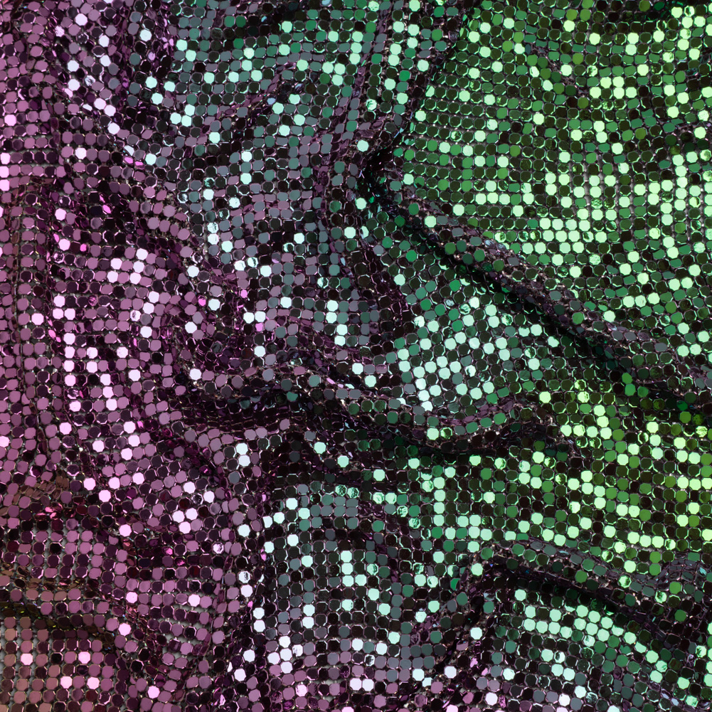 Aluminum Chainmail Fabric Panel, 3mm – Bright Pink and Green Oil Slick – Joan Collection Aluminum Chainmail Fabric Panel, 3mm – Bright Pink and Green Oil Slick – Joan Collection
