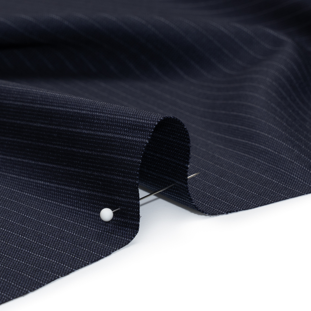 Super 150 Wool Suiting Made in Italy - Blue and White Pinstripes - Deadstock