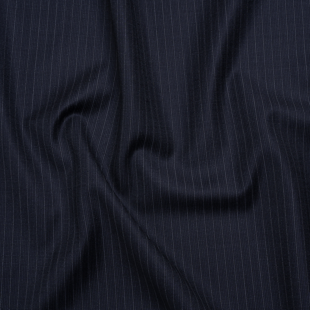 Super 150 Wool Suiting Made in Italy – Blue and White Pinstripes – Deadstock Super 150 Wool Suiting Made in Italy – Blue and White Pinstripes – Deadstock