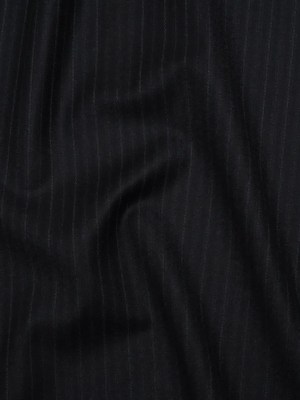 Super 130 Wool Suiting Made in Italy – Navy, Black and White Pinstripes – Deadstock Super 130 Wool Suiting Made in Italy – Navy, Black and White Pinstripes – Deadstock