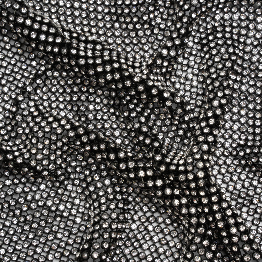 Rhinestone Aluminum Chainmail Fabric Panel, 4mm – Black and Crystal – Astraia Collection Rhinestone Aluminum Chainmail Fabric Panel, 4mm – Black and Crystal – Astraia Collection