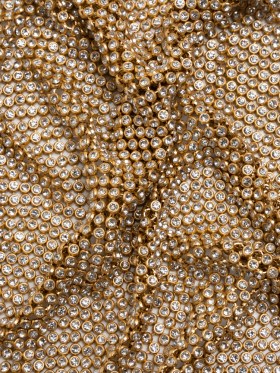 Rhinestone Aluminum Chainmail Fabric Panel, 4mm – Gold and Crystal – Astraia Collection Rhinestone Aluminum Chainmail Fabric Panel, 4mm – Gold and Crystal – Astraia Collection