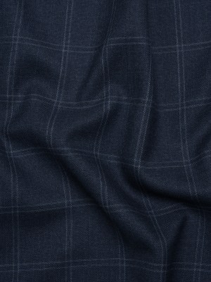 Super 120 Wool Suiting Made in Italy – Blue and White Windowpane Check – Deadstock Super 120 Wool Suiting Made in Italy – Blue and White Windowpane Check – Deadstock