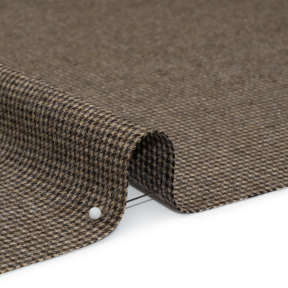 Cashmere and Wool Suiting Made in Italy - Brown and Beige Little Houndstooth - Deadstock