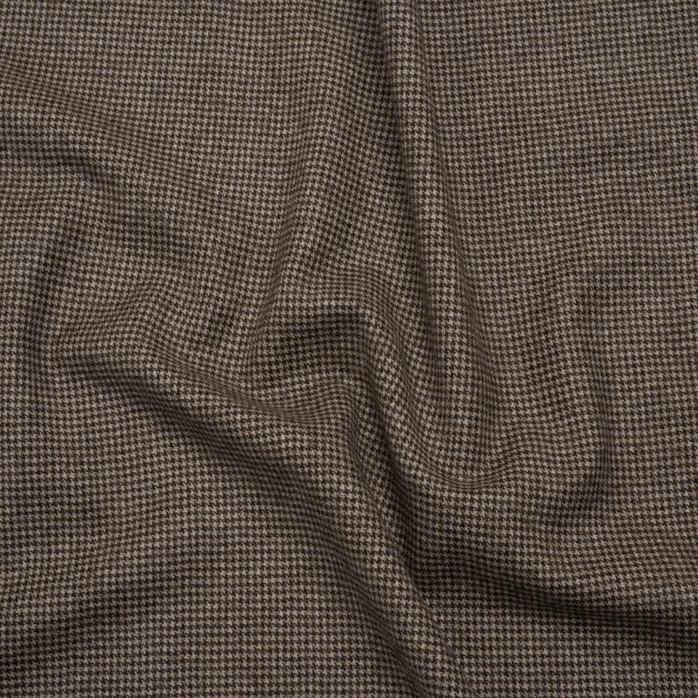 Cashmere and Wool Suiting Made in Italy – Brown and Beige Little Houndstooth – Deadstock Cashmere and Wool Suiting Made in Italy – Brown and Beige Little Houndstooth – Deadstock