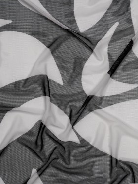 Stretch Polyester Mesh Print – Ivory and Black Abstract – Designer Deadstock Stretch Polyester Mesh Print – Ivory and Black Abstract – Designer Deadstock