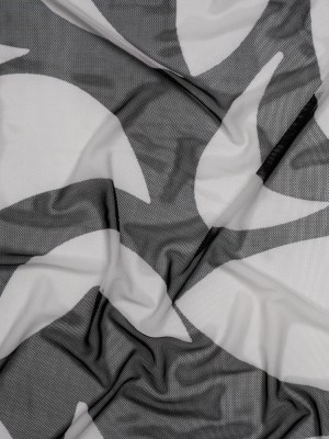 Stretch Polyester Mesh Print – Ivory and Black Abstract – Designer Deadstock Stretch Polyester Mesh Print – Ivory and Black Abstract – Designer Deadstock