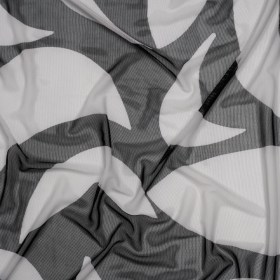 Stretch Polyester Mesh Print – Ivory and Black Abstract – Designer Deadstock Stretch Polyester Mesh Print – Ivory and Black Abstract – Designer Deadstock