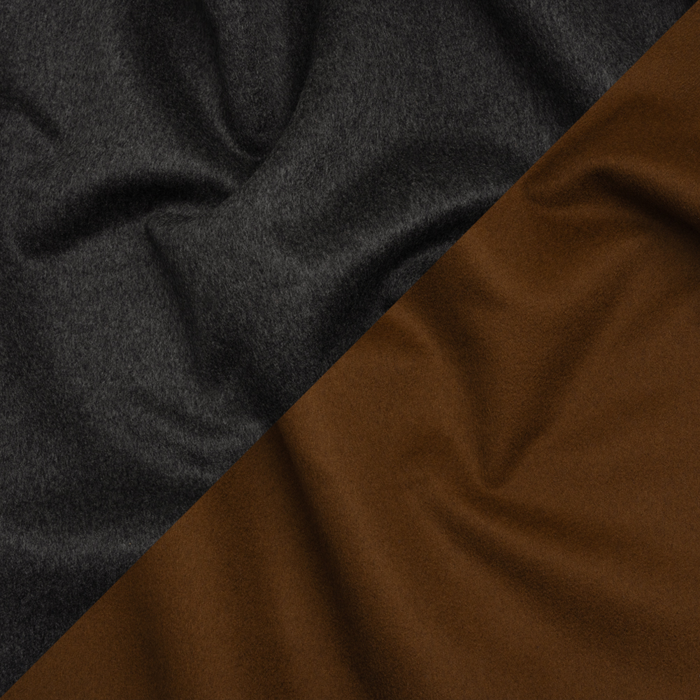 Cashmere Double Cloth Coating Made in Italy – Charcoal Gray and Brown – Deadstock Cashmere Double Cloth Coating Made in Italy – Charcoal Gray and Brown – Deadstock
