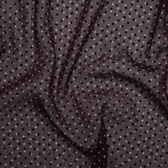 Crinkled Polyester Chiffon with Flocked Dots – Burgundy, White and Black LIttle Polka Dots – Designer Deadstock Crinkled Polyester Chiffon with Flocked Dots – Burgundy, White and Black LIttle Polka Dots – Designer Deadstock