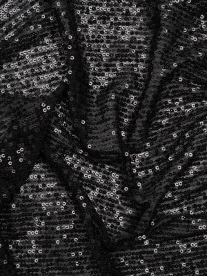 Stretch Polyester Mesh with Baby Sequins – Black on Black Stripes – Designer Deadstock Stretch Polyester Mesh with Baby Sequins – Black on Black Stripes – Designer Deadstock