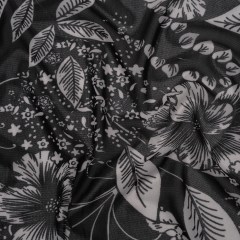 Polyester Stretch Mesh Print – Black and Ivory Floral – Designer Deadstock Polyester Stretch Mesh Print – Black and Ivory Floral – Designer Deadstock