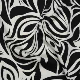 Polyester Twill – Black and Ivory Abstract Swirls – Designer Deadstock Polyester Twill – Black and Ivory Abstract Swirls – Designer Deadstock