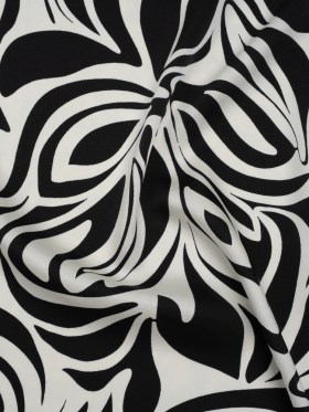Polyester Twill – Black and Ivory Abstract Swirls – Designer Deadstock Polyester Twill – Black and Ivory Abstract Swirls – Designer Deadstock