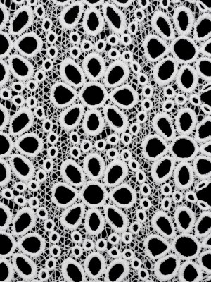 Polyester Guipure Lace with Finished Edge – White Dots and Daisies – Designer Deadstock Polyester Guipure Lace with Finished Edge – White Dots and Daisies – Designer Deadstock