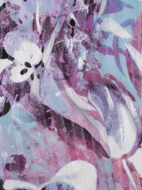 Polyester Satin-Striped Dobby with Metallic Pinstripes – Lavender, Sky Blue and Rose Abstract Florals – Designer Deadstock Polyester Satin-Striped Dobby with Metallic Pinstripes – Lavender, Sky Blue and Rose Abstract Florals – Designer Deadstock