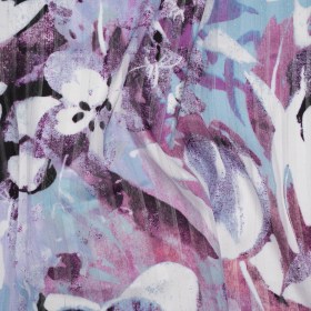 Polyester Satin-Striped Dobby with Metallic Pinstripes – Lavender, Sky Blue and Rose Abstract Florals – Designer Deadstock Polyester Satin-Striped Dobby with Metallic Pinstripes – Lavender, Sky Blue and Rose Abstract Florals – Designer Deadstock