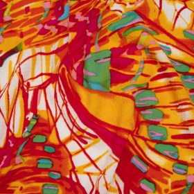 Puckered Stretch Polyester Woven – Hot Pink, Golden Yellow and Lime Green Abstracted Butterfly Wings – Designer Deadstock Puckered Stretch Polyester Woven – Hot Pink, Golden Yellow and Lime Green Abstracted Butterfly Wings – Designer Deadstock