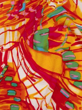 Puckered Stretch Polyester Woven – Hot Pink, Golden Yellow and Lime Green Abstracted Butterfly Wings – Designer Deadstock Puckered Stretch Polyester Woven – Hot Pink, Golden Yellow and Lime Green Abstracted Butterfly Wings – Designer Deadstock