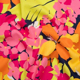 Linen and Rayon Woven Print – Yellow, Pink and Navy Floral – Designer Deadstock Linen and Rayon Woven Print – Yellow, Pink and Navy Floral – Designer Deadstock