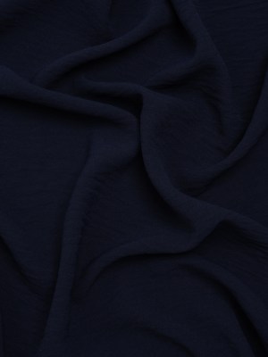 Crinkled Polyester Crepe – True Navy – Designer Deadstock Crinkled Polyester Crepe – True Navy – Designer Deadstock