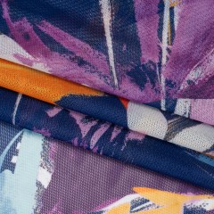Stretch Polyester Mesh Print – Navy, Plum and Orange Painterly Floral – Designer Deadstock Stretch Polyester Mesh Print – Navy, Plum and Orange Painterly Floral – Designer Deadstock
