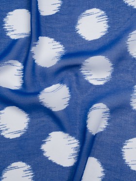 Polyester Chiffon – Cobalt Blue and White Brushed Polka Dots – Designer Deadstock Polyester Chiffon – Cobalt Blue and White Brushed Polka Dots – Designer Deadstock