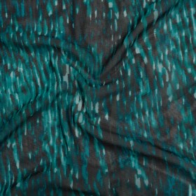 Stretch Polyester Mesh – Teal, Black and Blue Abstract Streaks – Designer Deadstock Stretch Polyester Mesh – Teal, Black and Blue Abstract Streaks – Designer Deadstock