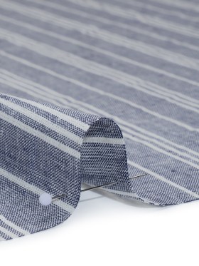Linen and Rayon Woven – Muted Blue and White Stripes – Designer Deadstock Linen and Rayon Woven – Muted Blue and White Stripes – Designer Deadstock