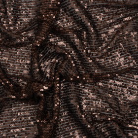 Baby Sequins on Stretch Polyester Mesh – Chocolate Brown Stripes – Designer Deadstock Baby Sequins on Stretch Polyester Mesh – Chocolate Brown Stripes – Designer Deadstock