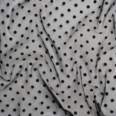 Polyester Tulle with Flocked Polka Dots – Black – Designer Deadstock Polyester Tulle with Flocked Polka Dots – Black – Designer Deadstock
