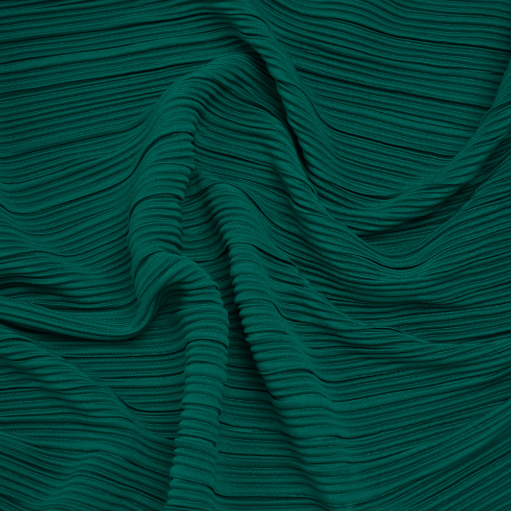 Fine Pleated Polyester Interlock Knit – Teal – Designer Deadstock Fine Pleated Polyester Interlock Knit – Teal – Designer Deadstock
