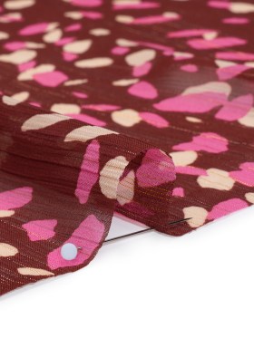 Crinkled Polyester Chiffon Print with Metallic Pinstripes – Burgundy, Pink and Cream Abstract Spots – Designer Deadstock Crinkled Polyester Chiffon Print with Metallic Pinstripes – Burgundy, Pink and Cream Abstract Spots – Designer Deadstock