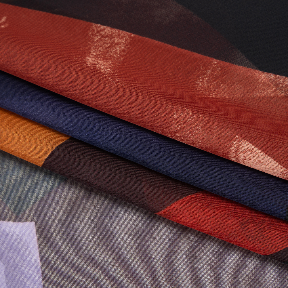 Polyester Chiffon Print – Burnt Orange, Brown and Dusty Lavender Abstract – Designer Deadstock Polyester Chiffon Print – Burnt Orange, Brown and Dusty Lavender Abstract – Designer Deadstock