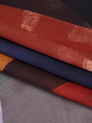 Polyester Chiffon Print – Burnt Orange, Brown and Dusty Lavender Abstract – Designer Deadstock Polyester Chiffon Print – Burnt Orange, Brown and Dusty Lavender Abstract – Designer Deadstock