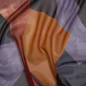 Polyester Chiffon Print – Burnt Orange, Brown and Dusty Lavender Abstract – Designer Deadstock Polyester Chiffon Print – Burnt Orange, Brown and Dusty Lavender Abstract – Designer Deadstock