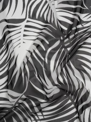 Stretch Nylon Mesh – Black and White Palm Leaves – Designer Deadstock Stretch Nylon Mesh – Black and White Palm Leaves – Designer Deadstock