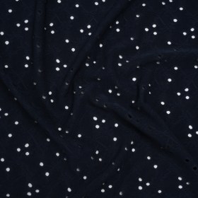 Stretch Polyester Eyelet Jersey – Navy Little Flowers – Designer Deadstock Stretch Polyester Eyelet Jersey – Navy Little Flowers – Designer Deadstock