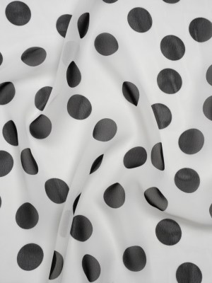 Polyester Chiffon Print – Black and White Polka Dots – Designer Deadstock Polyester Chiffon Print – Black and White Polka Dots – Designer Deadstock
