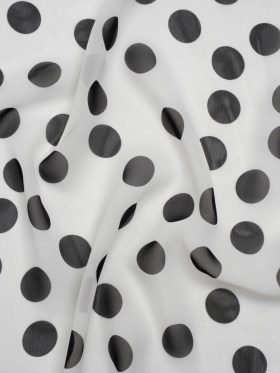 Polyester Chiffon Print – Black and White Polka Dots – Designer Deadstock Polyester Chiffon Print – Black and White Polka Dots – Designer Deadstock