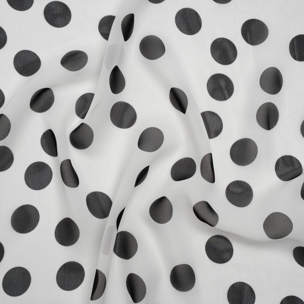 Polyester Chiffon Print – Black and White Polka Dots – Designer Deadstock Polyester Chiffon Print – Black and White Polka Dots – Designer Deadstock