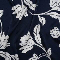 Polyester Charmeuse Print – Navy and White Roses – Designer Deadstock Polyester Charmeuse Print – Navy and White Roses – Designer Deadstock