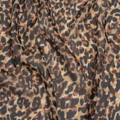 Crinkled Polyester Chiffon Print with Metallic Gold Pinstripes – Black, Brown and Beige Abstract Animal Spots – Designer Deadstock Crinkled Polyester Chiffon Print with Metallic Gold Pinstripes – Black, Brown and Beige Abstract Animal Spots – Designer Deadstock