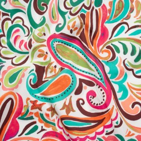 Stretch Cotton Poplin – Lime Green, Pink and Brown Painterly Paisley – Designer Deadstock Stretch Cotton Poplin – Lime Green, Pink and Brown Painterly Paisley – Designer Deadstock