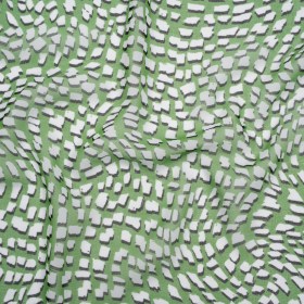 Polyester Chiffon – Grass Green, White and Black Abstract – Designer Deadstock Polyester Chiffon – Grass Green, White and Black Abstract – Designer Deadstock