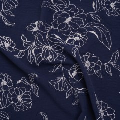 Polyester Crepe with Puffy Print – Navy and White Stitched Flowers – Designer Deadstock Polyester Crepe with Puffy Print – Navy and White Stitched Flowers – Designer Deadstock