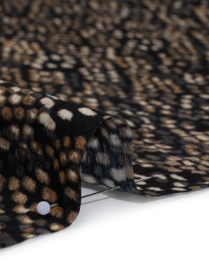 Crinkled Rayon and Nylon Woven – Black and Brown Snakeskin Spots – Designer Deadstock Crinkled Rayon and Nylon Woven – Black and Brown Snakeskin Spots – Designer Deadstock