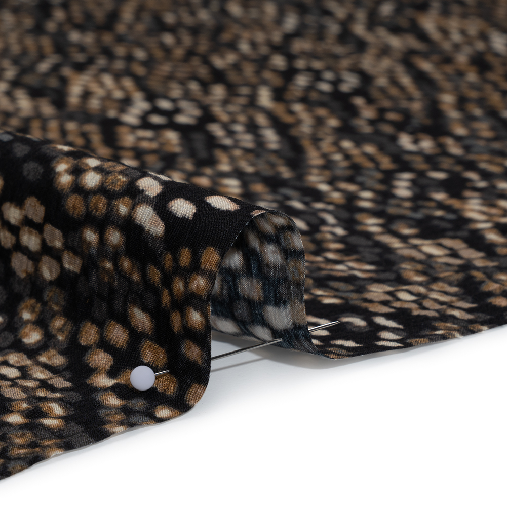 Crinkled Rayon and Nylon Woven - Black and Brown Snakeskin Spots - Designer Deadstock
