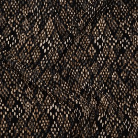 Crinkled Rayon and Nylon Woven – Black and Brown Snakeskin Spots – Designer Deadstock Crinkled Rayon and Nylon Woven – Black and Brown Snakeskin Spots – Designer Deadstock