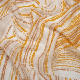 Slubbed Tencel Blend Woven Print – Ivory, Tan and Goldenrod Abstract Dotted Lines – Designer Deadstock Slubbed Tencel Blend Woven Print – Ivory, Tan and Goldenrod Abstract Dotted Lines – Designer Deadstock